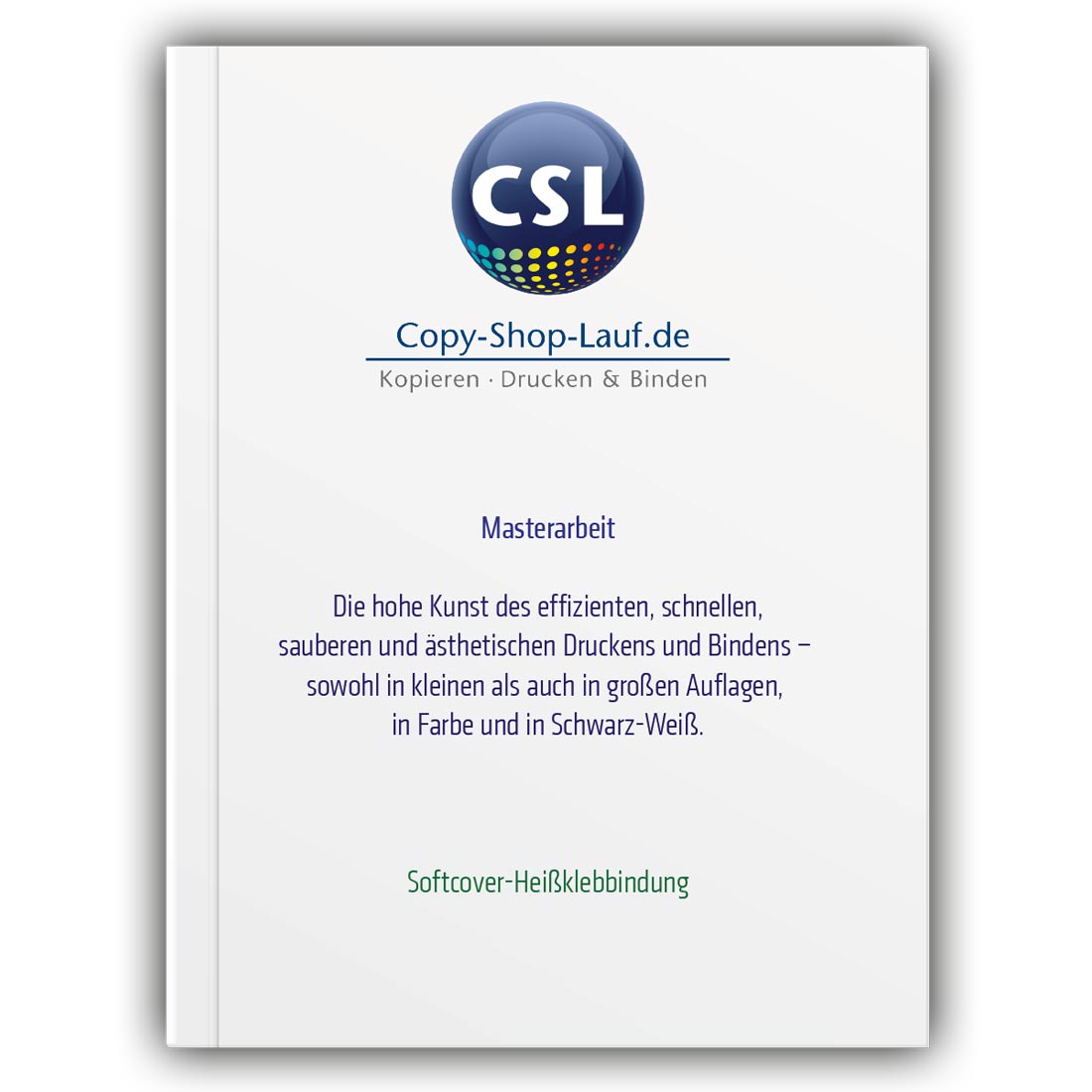 Masterarbeit Softcover binden lassen – Klebebindung mit Titel auf dem Cover